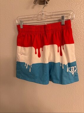 Baseball 101 Red White Blue Drip Print Athletic Shorts